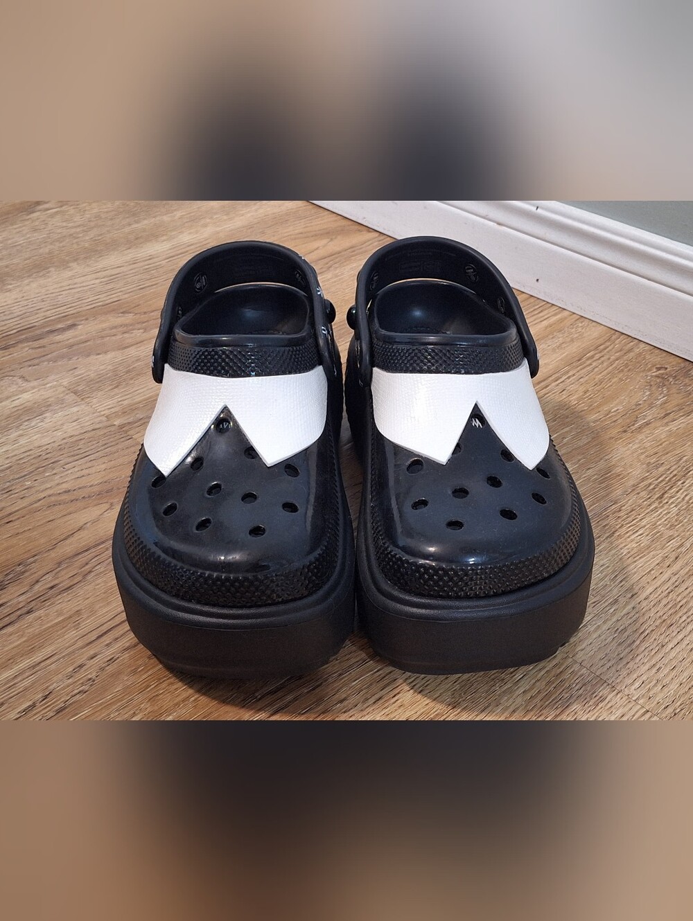 Wednesday Stomp Black & White Platform Crocs - 8 - Picture 4 of 11